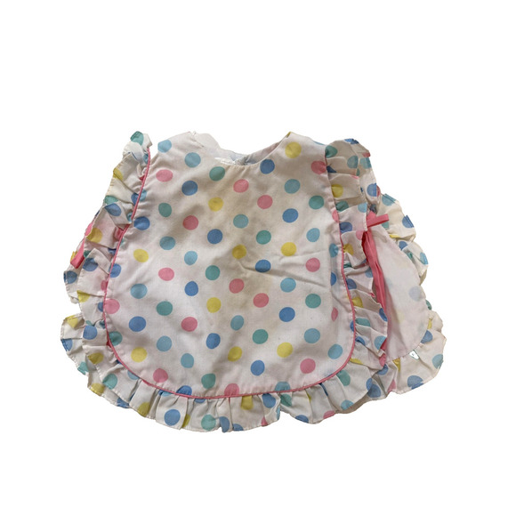 Cradle Togs Other - Cradle Togs Baby Bib Girls One Size White Pastel Polka Dot Ruffle Vintage 80s